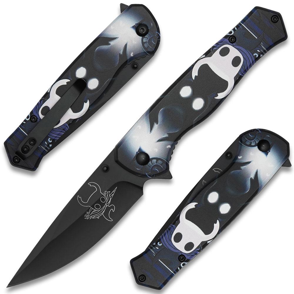 8" The Knight Folding Pocket Knife with Etched Black Blade & Belt Clip