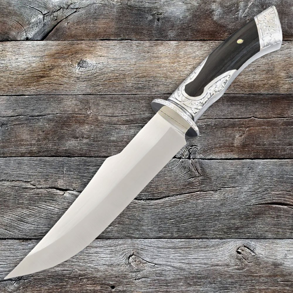 Decorative Fixed Blade Knife with Engraved Silver Handle Accents