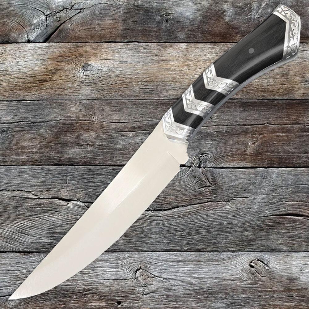 Silver Accent Fixed Blade Knife with Black Wood Handle