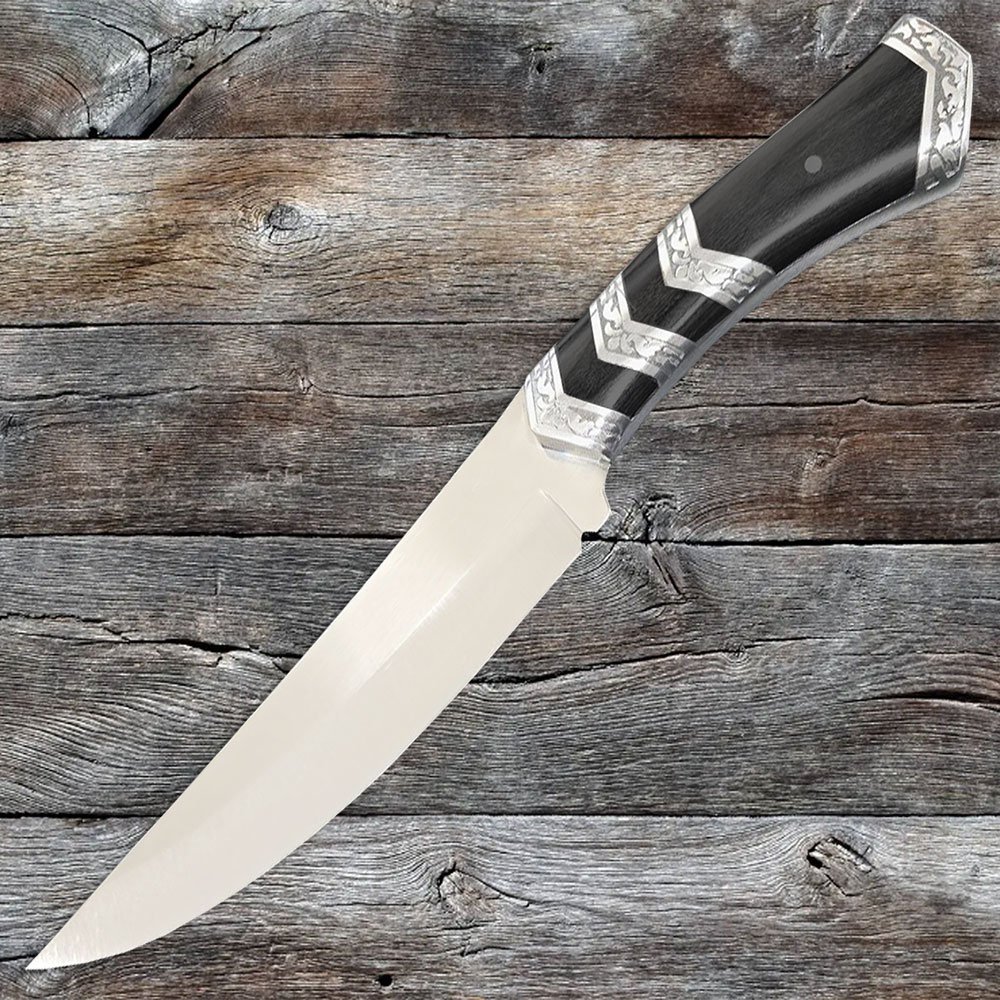 Silver Accent Fixed Blade Knife with Black Wood Handle